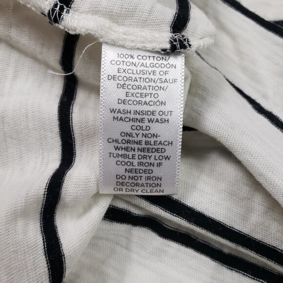 LOFT Lightweight Knit Burnout White Black Striped Lace Tee Women's Size Medium - Picture 9 of 12